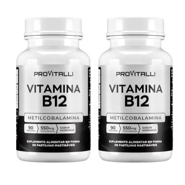 Imagem de Kit 02 unidades Vitamina B12 Metilcobalamina 90 Comprimidos Mastigáveis | Provitalli | Alta Absorção e Biodisponibilidade | Suporte para Energia, Foco e Sistema Imunológico | 550mg 9,94mgc | Sabor Morango