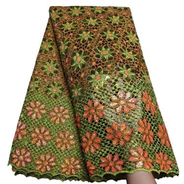 Imagem de Bestway Lace Fashion Tecido de renda africana 5 jardas laranja e verde exército lantejoulas bordado rede nigeriana festa de casamento Asoebi material de costura