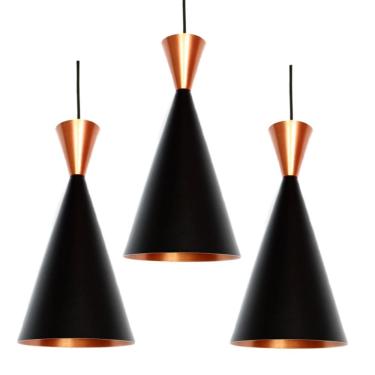Imagem de Kit 3 Luminárias Pendentes Cone Canadá Preto 18cm Bivolt