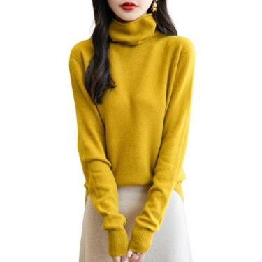 Imagem de Suéter feminino Chanyarn com gola alta de inverno, 100% lã merino