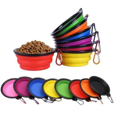 Imagem de Bebedouro comedouro retrátil silicone 350ml para cachorro e gato com mosquetão