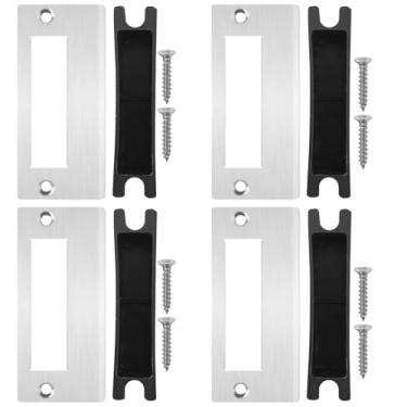Imagem de Placas de metal para porta, 4 peças de placas de bloqueio de encaixe com espaçadores e parafusos, reforço para portas residenciais e comerciais, 8 x 3,3 cm