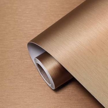Imagem de Papel de parede de aço inoxidável descascar e colar 39,9 cm x 299,7 cm latão aço inoxidável papel de contato descascar e colar bancada removível autoadesivo vinil grosso impermeável papel de parede