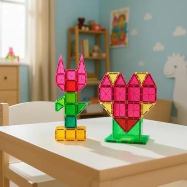 Imagem de Blocos de Montar Magnéticos 12 Peças Brinquedo Educativo para Crianças a Partir de 3 Anos Desenvolvimento Criativo e Coordenação Motora