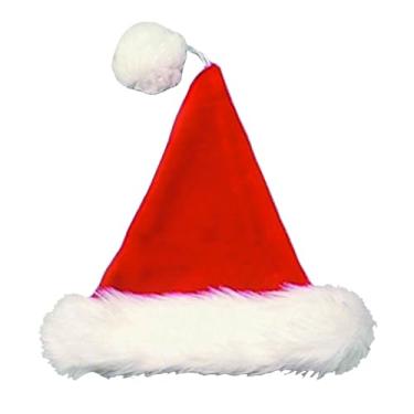 Imagem de Chapéu de Papai Noel de pelúcia de veludo – Halco #6075 Faixa de cabelo longa branca Deluxe Natal Festa de Papai Noel Kris Kringle String Pom Pom Top Secret, Vermelho, tamanho �nico