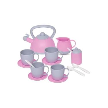 Imagem de Conjunto de Chá Infantil, Plástico Atóxico, Rosa, 11 Peças com Bule, Xícaras, Colheres, Bandeja e Docinhos, Brinquedo Educativo para Faz de Conta