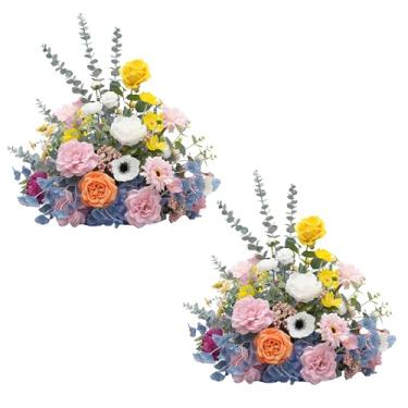 Imagem de Angela flower Peças centrais de bola de flores artificiais para mesas, 2 peças de buquê colorido de 48 cm para decoração de mesa de centro de mesa de casamento