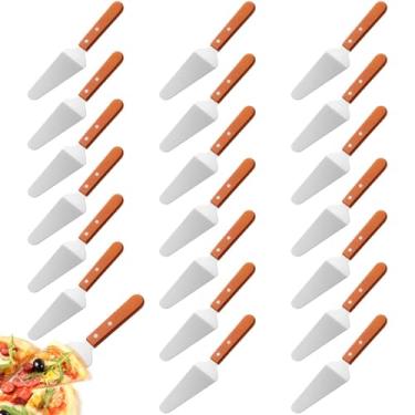 Imagem de LUMINFLY Conjunto de 20 peças de espátula de pizza e bolo, aço inoxidável com alças de madeira, servidores triangulares de sobremesa para servir facilmente