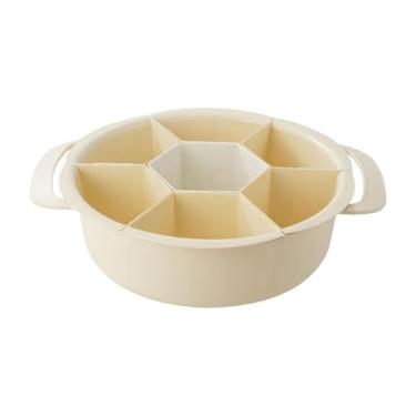 Imagem de MotiveTech Bandeja Dividida para Servir, Travessa para Fondue, Multifuncional, para Armazenamento, Prato para Petiscos, Cesto Escorredor, Ao Desgaste, Branco cremoso