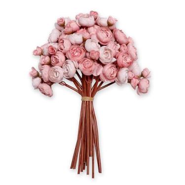 Imagem de BUZFOWU Flores de ranúnculo de seda artificial, 18 peças de toque real para decoração de casa, jardim, casamento, festa e festival, arranjos de flores faça você mesmo, rosa empoeirada