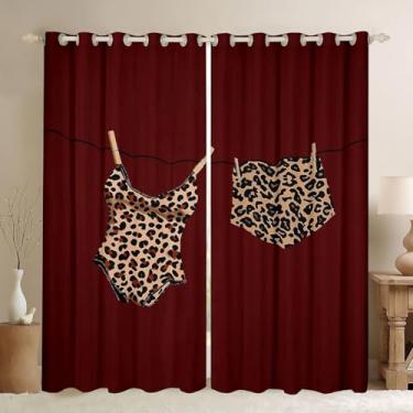 Imagem de Manfei Cortinas de janela de biquíni de leopardo, decoração de quarto de bebê, decoração de quarto de bebê, decoração de quarto de meninas, meninos e meninas, vermelho, marrom, 2 painéis, 106 cm L x
