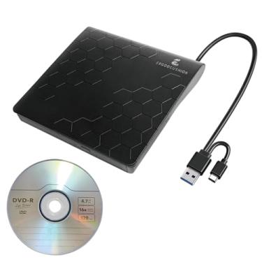 Imagem de Gravador de CD/DVD externo fino USB 3.2 Gen1, unidade óptica portátil de CD/DVD-RW com disco de DVD de 4,7 GB para backup de dados, compatível com Windows e Mac, Plug & Play para laptops e desktops