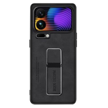 Imagem de FWYANZH Capa de couro para Xiaomi 17 Pro Max/17 Pro/17, suporte oculto ajustável, proteção fosca, lente de câmera à prova de choque, preta, 17 Pro