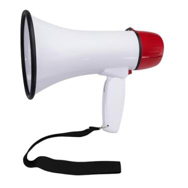 Imagem de Megafone Portátil com Sirene, Gravador de Som, Amplificador de Voz Recarregável, Branco e Vermelho