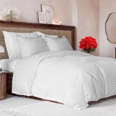 Imagem de Conjunto de capa de edredom queen size - capa de edredom floral extra macia 224 cm x 239 cm com 2 fronhas - Conjunto de cama floral confortável, aconchegante e respirável - Hotel luxuoso e sem