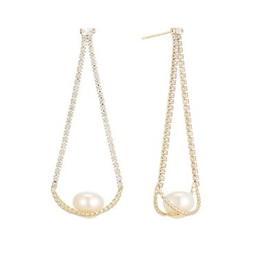 Imagem de Sylph Brincos de pérola para mulheres, banhado a ouro 18 K, brinco de pérola esterlina 925, brincos fofos de laço, joias de casamento, presentes para ela, Cobre, Sem pedra preciosa