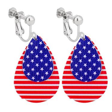 Imagem de Brincos com clipe de bandeira americana, não perfurados, coração com contas, com pingente de bandeira de estrela, brincos patrióticos para mulheres, feitos à mão, Dia da Independência, 4 de julho