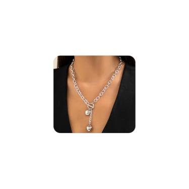 Imagem de Navirix Colar feminino com fivela de coração de ouro grosso com pingente de fecho de botão duplo hip-hop, corrente de amor, gargantilha, acessórios de joias, Large, Metal, Sem Pedra Preciosa