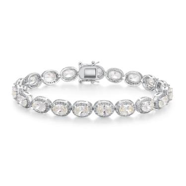 Imagem de MDFUN Pulseira de tênis feminina deslumbrante de dois tons – Pulseira clássica clássica de zircônia cúbica oval banhada a ouro amarelo e branco 14 quilates tamanho 19,5 polegadas, 7.5inches, Latão