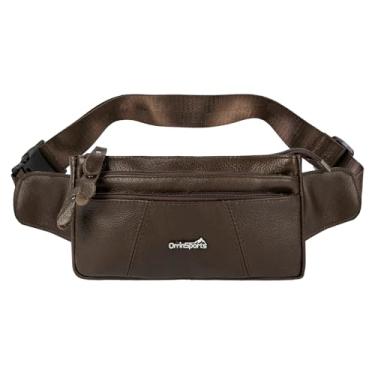 Imagem de OrrinSports Pochete de couro preto para homens e mulheres bolsa de cintura de couro genuíno bolsa transversal com alça ajustável para caminhadas, ciclismo, Nº 808 - marrom