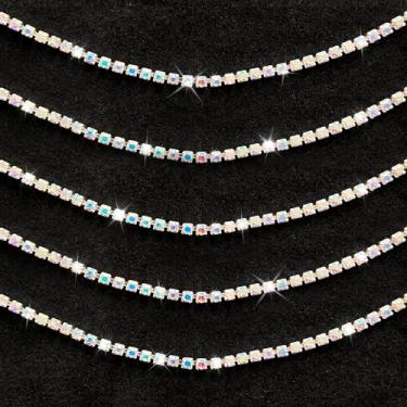 Imagem de Quorineo Acabamento de corrente de strass de cristal de 10 metros para costura e artesanato - aplique de strass brilhante, enfeite de joias DIY, decoração de vestido (2 mm de largura, prata AB)
