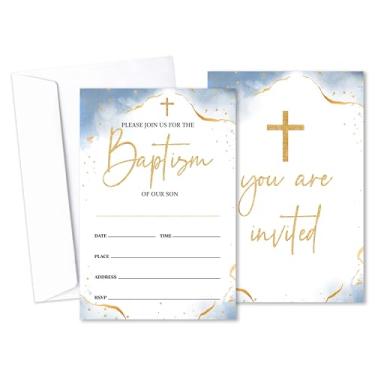 Imagem de Convite de batismo em folha dourada aquarela menino, 25 convites de primeira comunhão com envelopes para meninos, convites de batismo para celebração religiosa - 04