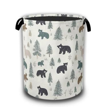 Imagem de Cesta de roupa suja de urso pinheiro, cesto de roupa suja de animais selvagens, bolsa de pano Oxford impermeável, dobrável, balde de armazenamento de roupas, organizador de brinquedos decorativo para