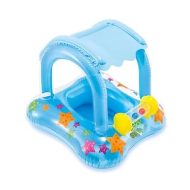 Imagem de Boia Infantil Inflável para Bebês e Crianças com Cobertura Solar UV 50+ Removível e Assento Seguro Ergonômico - Flutuador de Piscina para 6 Meses a 3 Anos (até 15kg Azul