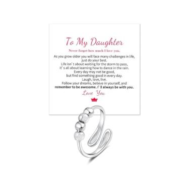 Imagem de HUASAI Anéis de ansiedade para mulheres, prata, ajustável, com miçangas, alívio de estresse, joias, presentes, Large, Zinco, Sem pedra preciosa