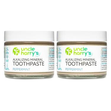 Imagem de Uncle Harry's Pasta de dente revigorante de hortelã-pimenta | Pasta de dentes clareadora natural refresca o hálito e promove o esmalte | Pasta de dente vegana sem flúor (pacote com 2)