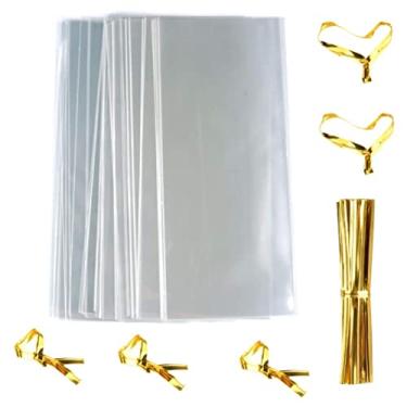 Imagem de FUNNYARD Bolsa transparente para brindes para violoncelo, 100 peças, 100 peças, 10 x 23 cm, sacos de doces de brindes de celofane com laços torcidos de 10 cm para presente de casamento, biscoitos,