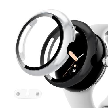 Imagem de HAYONLIY Pacote com 2 capas protetoras de tela para Pixel Watch 4 de 45 mm 2025, carregando com a capa, capa protetora rígida de policarbonato amortecedor, película de vidro temperado integrada