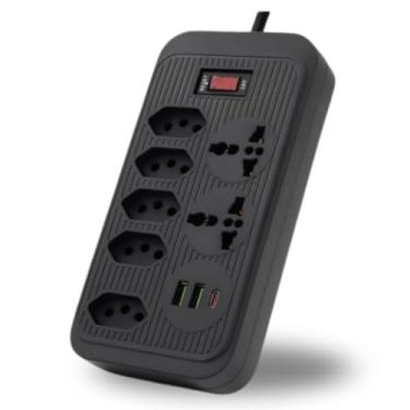 Imagem de Filtro de Linha Inteligente com 5 Tomadas, 2 USB e 1 Tipo-C – 2 Tomadas Universais, Cabo Reforçado de 1,9m, Proteção Contra Sobrecarga e Carregamento Rápido (PRETO)