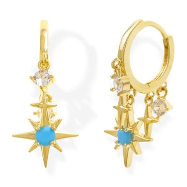 Imagem de Sonateomber Brincos de argola pequenos com estrela para mulheres, delicado CZ strass, minimalista, brinco de gota de apertar, presente de joias modernas, para festas de fim de ano, Latão, Zircônia