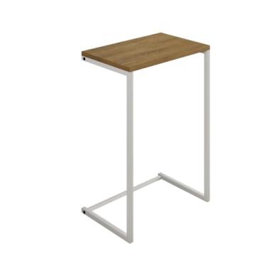 Imagem de Mesa lateral moderna para sala de estar com pernas industriais de 70 cm, resistente, durável e elegante (Branco/canela)