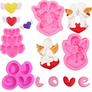 Imagem de Moldes de silicone para cupido dos namorados anjo amor molde de fondant em forma de coração decoração de bolo para dia dos namorados doces argila polímero chocolate topo de bolo DIY artesanato 4 peças
