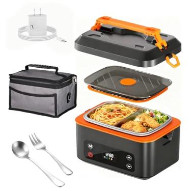 Imagem de RUDAP Lancheira elétrica sem fio, aquecedor de alimentos portátil de 1,2 L recarregável de 24000 mAh com 5 modos de aquecimento, controle automático de temperatura, lancheira aquecida – perfeita para
