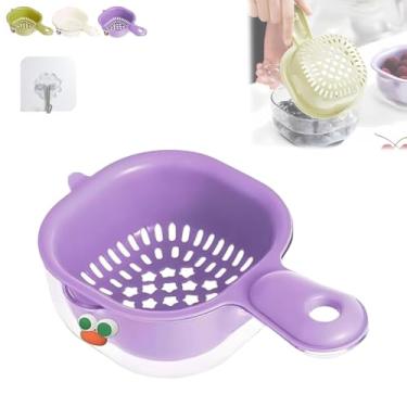 Imagem de Cesta de drenagem de camada dupla de cozinha com alça, escorredor de plástico e conjunto de lavatório para frutas, legumes, macarrão, arroz, tigela de filtro de drenagem fácil para cozinha doméstica