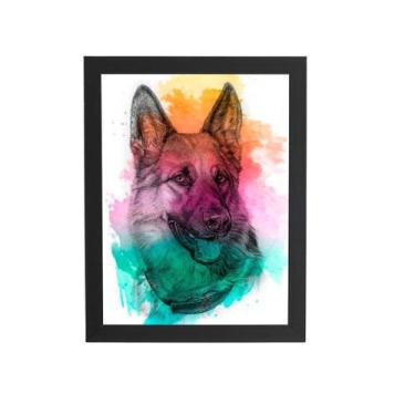 Imagem de Quadro Pastor Alemão Cachorro Tinta Aquarela Moldura 60X40Cm - Plimsho