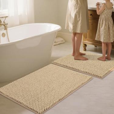 Imagem de BSICPRO Conjunto de tapetes de banheiro de 2 peças - tapetes de banho de chenille antiderrapante grosso macio absorvente boho tapete de banho tapete de chuveiro lavável à máquina - acessórios de