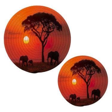 Imagem de Blueangle 2 peças de suporte de panela trivet família elefante - conjunto de pegadores de panela de tecido redondo - almofadas quentes trançadas de algodão - porta-copos - tapetes de mesa para