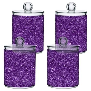 Imagem de ATTX Dispensador de suporte Qtip com glitter roxo para bola de algodão, cotonete, frasco de boticário transparente, decoração de casa, pote de armazenamento de cozinha, pacote com 4 (672)