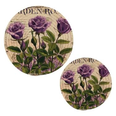 Imagem de Blueangle 2 peças de suporte de panela de flores de lavanda - conjunto de pegadores de panela de tecido redondo - almofadas quentes trançadas de algodão - porta-copos - tapetes de mesa para cozinhar e