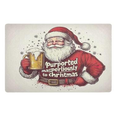 Imagem de SEHANY Tapete de porta de inverno Papai Noel Natal para todos os climas, impermeável, secagem rápida, bem-vindo, tapete de entrada antiderrapante, tapete decorativo de poliéster para entrada, varanda