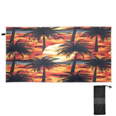 Imagem de ATTX Toalha de praia de palmeiras do pôr do sol 79 x 188 cm - Cobertor de microfibra leve de secagem rápida e resistente à areia para piscina, ioga, academia e viagens | Esportes de banho de natação
