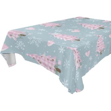 Imagem de Blueangle Toalha de mesa rosa para árvore de Natal – Toalha de mesa quadrada de poliéster impermeável e resistente a manchas para ambientes internos e externos, 137 x 137 cm (578)