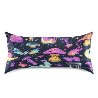 Imagem de Blueangle Fronha de cetim com caveiras de cogumelos coloridos para cabelo e pele, fronha de seda, tamanho king (50,8 x 101,6 cm) - Capas de almofada de cetim refrescantes com fecho de envelope (284)