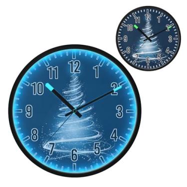 Imagem de Blueangle Relógio de parede com luz noturna LED que brilha no escuro e ativado por voz, design silencioso de árvore de Natal branca brilhante de 30,5 cm, operado por bateria para decoração de quarto e