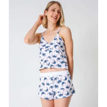 Imagem de Pijama Feminino Stitch Alças Finas Disney Off White-74010, Off white, 
