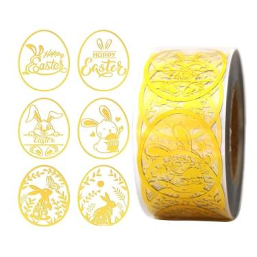 Imagem de KiBcsLic 500 adesivos de Páscoa, adesivos de coelhinho da Páscoa, etiquetas para presentes, design transparente com folha de para embalagens de presentes, 2.5 Cm X 3.8 Cm